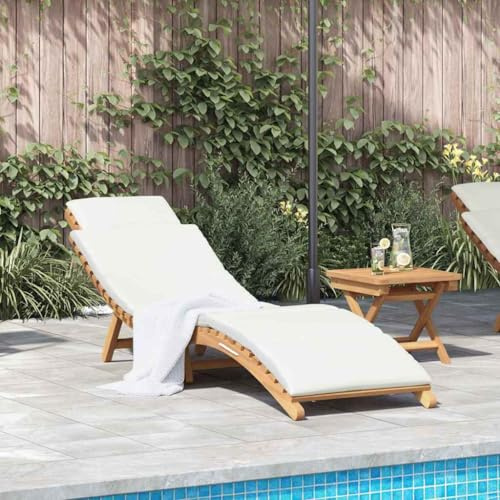 NIVVHOH rustikaler Liegestuhl & Liegen Cremeweiß Teak-Massivholz ergonomisch Relaxliege Relaxsessel für Garten, Terrasse (188 x 55 x 59 cm)