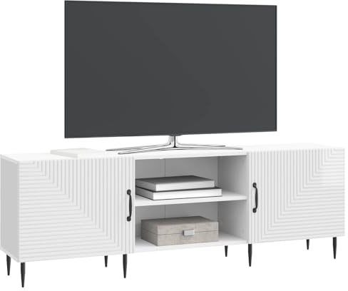 vidaXL TV-Schränk Hochglanz Weiß 150 x 31 x 50 cm Holzwerkstoff, Stylisches Wohnzimmer, Vintage Lowboard, viel Stauraum, rechteckiger TV-Ständer, Medientisch, praktischer Organizer