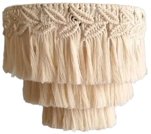 Makramee-Lampenschirm, schicker Quasten-Boho-Lampenschirm, dekorative Hängelampenabdeckung, für Büro, Schlafzimmer, Wohnzimmer, ohne Glühbirne, 30 x 39, 9 cm
