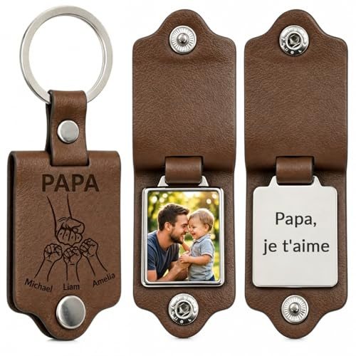 Porte-Clés Personnalisé avec Photo et Texte Gravé Double Face, Cadeau Personnalisable