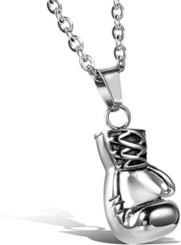 OIDEA Herren Halskette mit Boxhandschuh Edelstahl: Silber Herrschsüchtige Boxandschuhe Anhänger Punk Rock Box Kette Handschuhe mit O Kette Geschenk für Männer Junge
