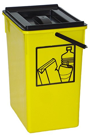 HELGUEFER - Cubos de Basura de Reciclaje Amarillo 15L con Tapa y Asa | Cubo de Reciclaje 20 x 28 x 34 cm | Resistente, Amplio, Fácil de Limpiar | Para Cocina, Patio o Negocio