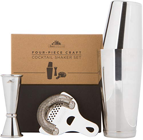 Boston Shaker Set: Professional two-piece Stainless Steel Cocktail Shaker set with Hawthorne Strainer and Japanese Jigger