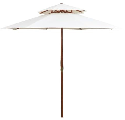 vidaXL Parasol à Deux Étages avec Poteau en Bois, Pare-soleil de Patio, Abri de Soleil, Parasol de Patio Terrasse Extérieur, Blanc Crème