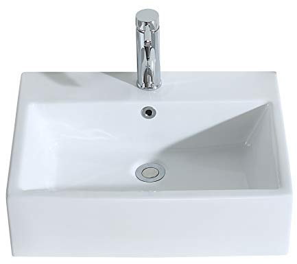 Eridanus Vasque à Poser, Série Monterosso, Lave-Mains Suspendu Rectangulaire Salle de Bain Lavabo en Céramique Blanche, de L54*L41*H15cm