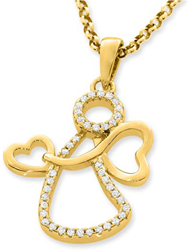 Schutzengel 925 Silber gold Kette Engel Zirkonia Schmuck Herz Kette zur Taufe mit Engel Geschenk Engelchen Geburt Schmuckcollier Taufkette Taufgeschenk Kettenanhänger Goldschmuck