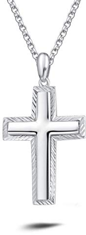 FANCIME Männer Kreuz Kette aus 925 Sterling Silber Weiß Vergoldet Hochglanz Poliert Kreuz Anhänger Halskette Schmuck für Herren Jungs Kinder - Kettenlänge: 60 cm