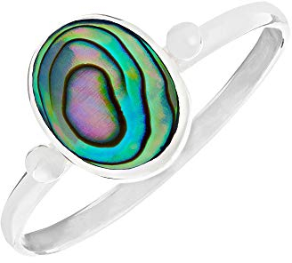 81stgeneration Frauen 925 Sterling Silber Ovale Abalone Muschel Dünnes Band Stapelbarer Ring