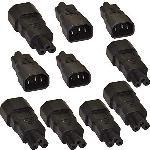 1STec 10 Pack of IEC C14 to C5 Adaptors 250V 10A Electrical Plug Cloverleaf Mickey Mouse Type Electric Socket for Converting Domestic Appliance Mains Power Cable Lead Converter (10 x C14-C5, Black)