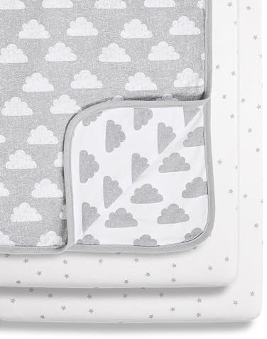Snüz 3Teiliges Baby Bettwäsche Set „Cloud Nine“, 100% Jersey-Baumwolle, Set aus 2 Spannbettlaken und 1 Babydecke, Farbe: Grau und Weiß