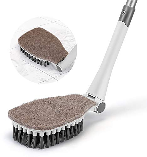 DECMAY Cepillo de Piso de Doble Cara, Estropajo + cerdas duras, Adecuado para baño, bañera, Ventana de Vidrio, Lavabo, Pared, Inodoro, mármol, Azulejos, Piso, Blanco