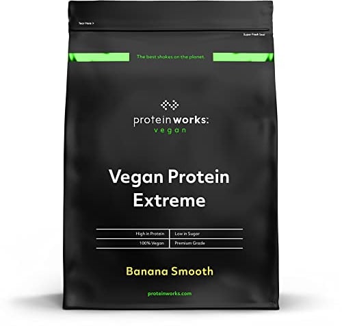 Protein Works - Vegan Protein Extreme , Added Vitamin Blend , Vegan Protein Powder , Plant Based Protein Shake , 14 Servings , Banana Smooth , 500g