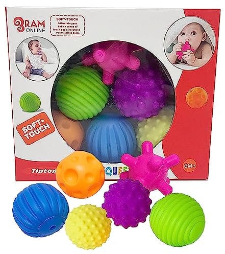 Ram© 6 X Multicoloured Textured Sensory Baby Balls Sensory Teething Exploration Balls And Engagement Balls