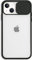 Mixroom - Cover Custodia per Apple iPhone 13 Protezione Fotocamera con finestrino Scorrevole in Silicone TPU Semi Trasparente Nero