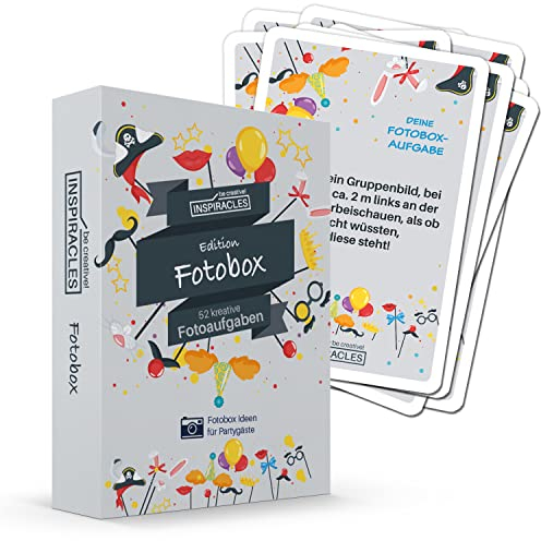 INSPIRACLES Fotoaufgaben für die Fotobox – Kreatives Fotospiel für Geburtstag, Hochzeit & Events – 52 Witzige Aufgaben für Gäste – Spielkarten für lustige Erinnerungsfotos