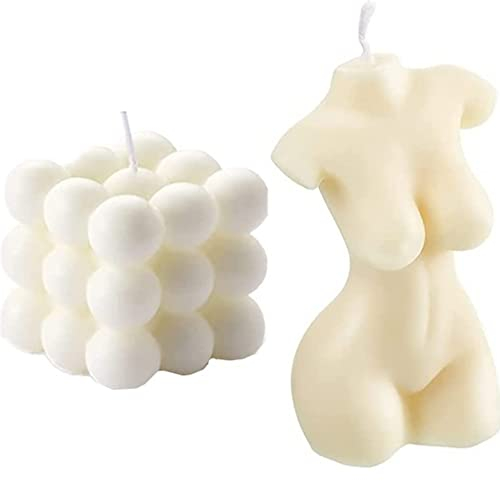 2 Stück Bubble Candle – Würfel-Sojawachs, weibliche Körperform, handgegossen, duftend, niedliche Heimdekoration und Geschenk (cremeweiß)