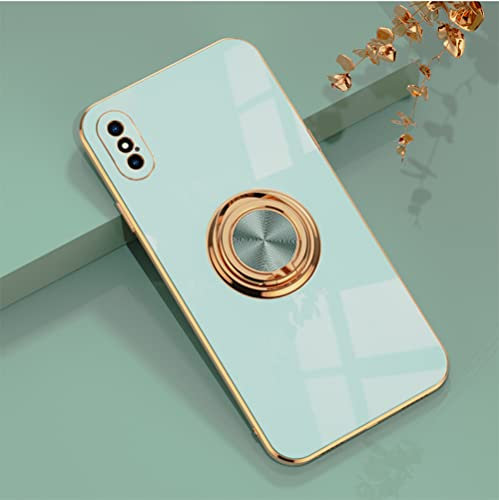 EYZUTAK Electroplated Magnetic Ring Holder Case for iPhone X iPhone XS, 360 Degree with Rotation Metal Finger Ring Holder Magnet Car Holder Soft Silicone Shockproof Cover for iPhone X/XS - Mint Green
