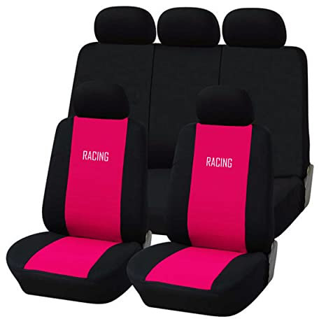 Rebeca Shop Coprisedili auto universali Made in Italy - Racing - schienali posteriori con 2 zip - airbag compatibili in vari colori (Fucsia/Nero)