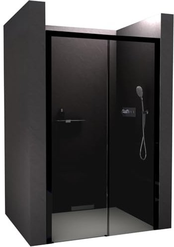 Bernstein Nischendusche DX906 Flex 1500 mm mit Soft-Close Schiebetür, grauem 8 mm Sicherheitsglas, Nano-Beschichtung, flexibler Montage und schwarzen Profilen für modernes Baddesign
