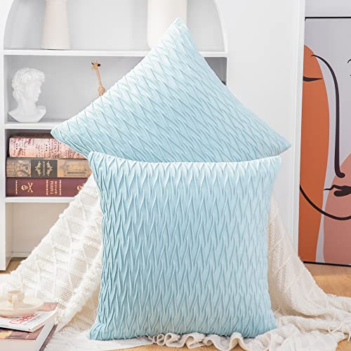 Madizz 2er Set Samt Dekorativ Zierkissenbezüge Luxus Stil Kissenbezug für Sofa für Schlafzimmer Hellblau 45x45 cm Quadrat