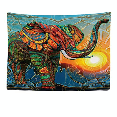 Ulticool - Elefant Sonne Boho Bohemian - Wandbehang - 200 x 150 cm - Großer Wandteppich - Poster - Zubehör Tapestry Paravent Vorhang für Bettdecke