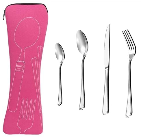 Voarge 4 Pcs Cutlery Set with Portable Pouch Case, Silverware Travel Cutlery Set Stainless Steel Toddler Cultery with Portable Organizer Bag for Picnic School Tableware