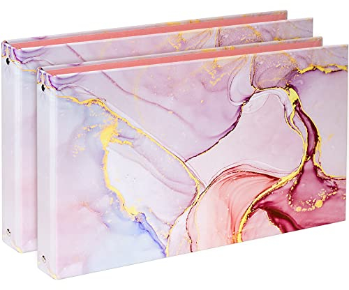 Ordner in Rechtsgröße, für 8,5 x 14 Papier, 3-Ringbuch 2,5 cm, Querformat mit elastischer Kordel, rosa Marmor, 2 Stück