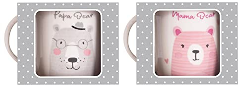 YöL Mama Bear & Papa Bear Mug Set Gift New Parents Pink Blue Design Baby Shower Mummy & Daddy Mugs Set Keepsake Newborn