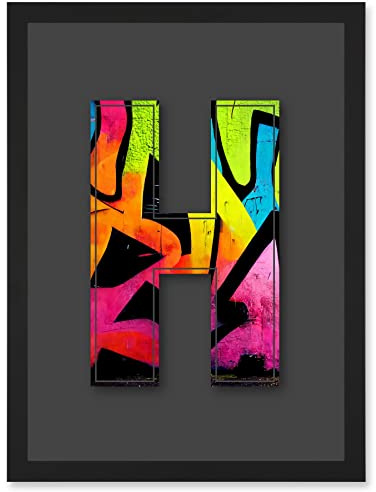 Wee Blue Coo Letter H Neon Tagging Decorative Graffiti Mural Alphabet Initial Stencil Artwork Framed Wall Art Print A4