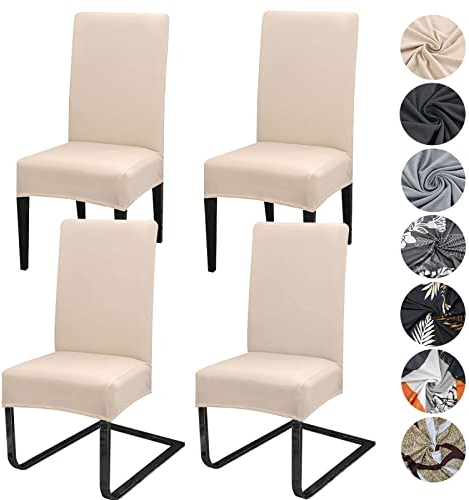 Housse de Chaise Extensible 4 pièces Housse de Chaise Salle à Manger Amovible Lavable Universel Durable Matériau Spandex Moderne pour Cuisine Decoration, Hôtel, Mariage, Beige