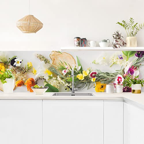 Bilderwelten Küchenrückwand Folie Glänzend 70x245 cm Frische Kräuter mit Essblüten Spritzschutz Fliesenspiegel Küche-Rückwand Motiv Klebefolie