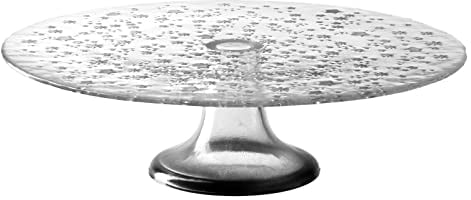 Leonardo Stella Tortenplatte auf Fuß, ø 32 cm, Höhe 9 cm, Tortenständer mit silbernen Sternen, Glas-Servierständer für Weihnachten, Handwäsche, 033765