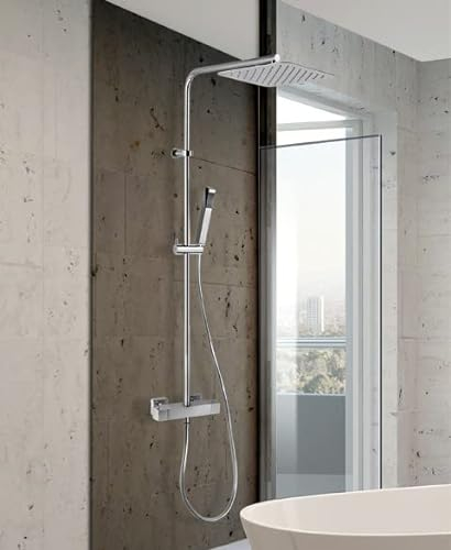Paini - Colonna doccia termostatica modello Quadro Eco 84CR689THE32P1 - Soffione quadro in ABS 200x200 mm - Doccetta in ABS - 1 getto