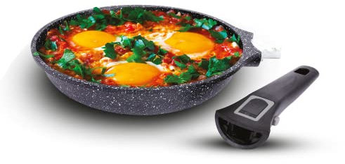 melianda TW-5024 Flex Pfanne mit 24 cm Durchmesser (Pfanne mit abnehmbarem Flex-Griff, Induktionspfanne mit Marmoroptik, beschichtet, Bratpfanne und Pfannenschoner)