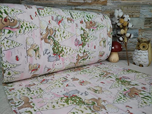 240cm Extrabreit Flanell Baumwolle Stoff Meterware ab 50cm 100% Baumwollstoff Stoffe Bastelstoff ÖKO-TEX Ranforce Kinderstoffe Stoffe Kinder Baum Kaninchen Babystoffe Baby Elefant VF0T0001 (Rosa)