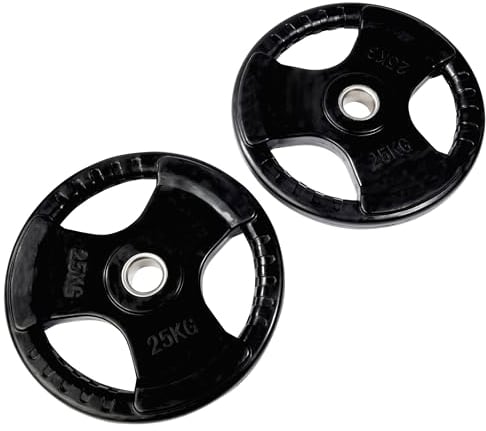 Equipped Gym - Olympic Tri Grip Weight Plate Set 1.25kg - 25kg. 2 Cast Iron And Rubber Coated Weights For Weight Lifting Gym Equipment For Home & Commercial Use For Both Men And Women (2x 25kg)