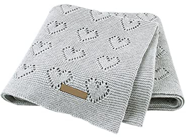 Surwin Baumwolle Strickdecke Babydecke Kuscheldecke, Mädchen und Jungen Babys Gestrickt Kinderdecke Freien Krabbeldecke Perfekt für Kinderwagen Babybett (80x100cm,grau)