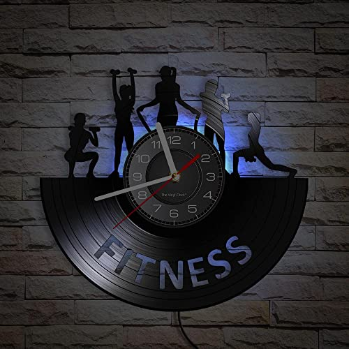 Smotly Vinyl Wanduhr, 12 Zoll Nachtlicht Atmosphäre Uhr, Verschiedene Fitness Projekt Designs, Geeignet als Geschenk für Sportbegeisterte