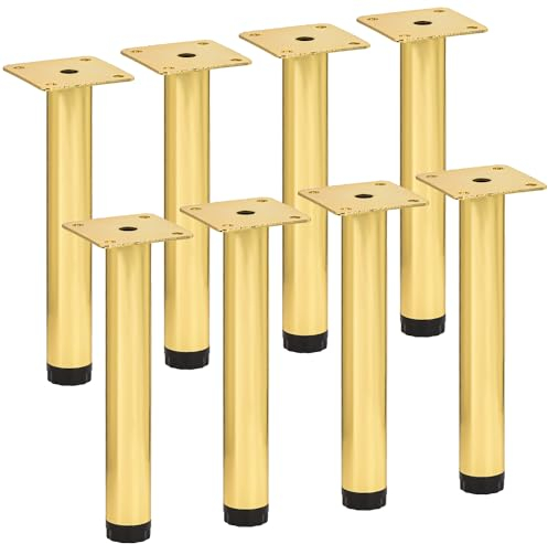 TCHOSUZ 6 inch / 15cm Adjustable Metal Furniture Legs, Pack of 8 Round Gold Iron Heavy Duty Sofa Legs, DIY Replacement Feet for Couch Table Cabinet Bed Ottoman Dresser