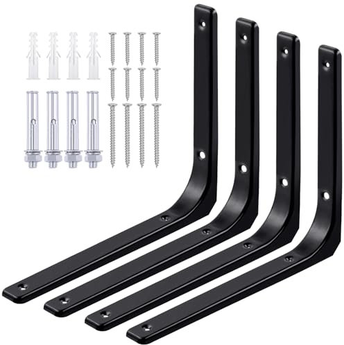 Tanstic 4-Pack 12 Zoll L Form Regalhalterungen, Heavy Duty schwimmende Regalhalterung, L Eckhalterung Winkelhalterungen Regalstütze mit Schrauben für DIY Regal (schwarz)