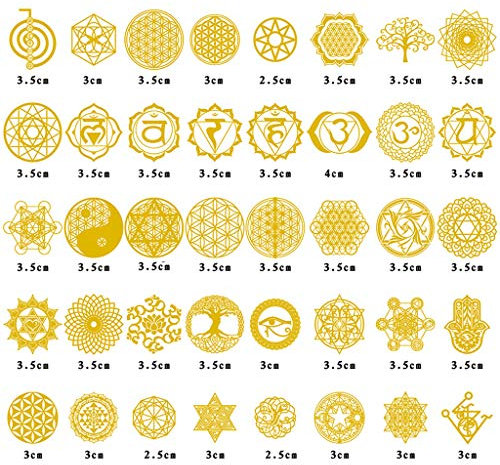 40 Stück Heilige geometrische Kupfer-Orgonit-Aufkleber Blume Leben Baum DIY Energie Turm Pyramide Material Epoxidharz Kunst Handwerk Kupferplatte