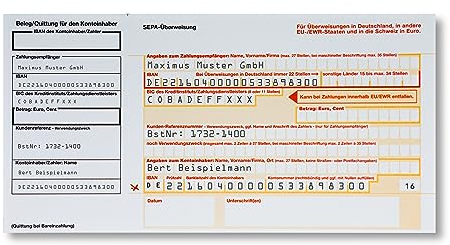Litfax SEPA Überweisungsträger mit personalisiertem Überweisungsvordruck, 1000 Stück – DIN LANG mit Quittungs-Talon, 1-fach ohne Durchschlag, Leicht zu trennen - Bankneutral in Deutschland