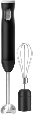 TUMIDY Cordless Immersion Blender with Egg Whisk and Chopper, Rechargeable Turbo Mode Hand Mixer, 2-in-1 Heavy Duty Portable Handheld Blender for Milkshakes, Smoothies, Soup, Puree, Baby Food (Black)