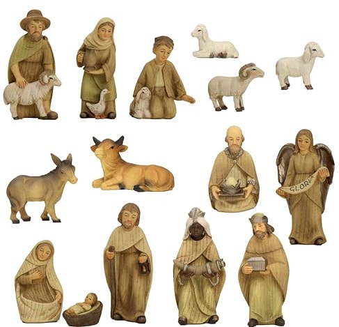 FADEDA 15x Krippenfiguren modern, gebeizt/Höhe:10 cm/handbemalt/detailgetreue Krippen Figuren - Weihnachten Tisch Dekoration Krippe Zubehör
