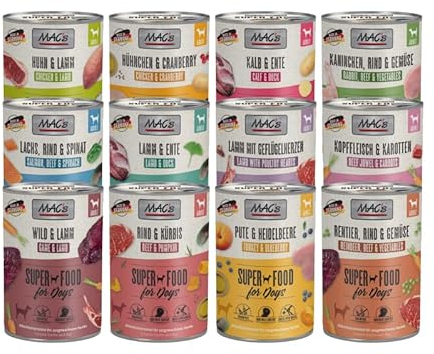 Mac's Dog - 10 x 400 g Mixpaket | Garantierter 10-Sorten-Mix | Getreidefreies Nassfutter mit hohem Fleischanteil, Superfoods & wertvollen Ölen
