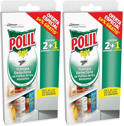 Polil® Trampa Detectora de polillas de los Alimentos, Sin Olor, Facil de Usar eficaz hasta 12 semanas, Contiene 2+1 trampas (Paquete de 2)