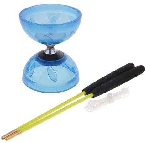 Ensemble de Diabolo Professionnel en Caoutchouc - Bleu 10 cm - et Ficelle pour Un Jeu habile