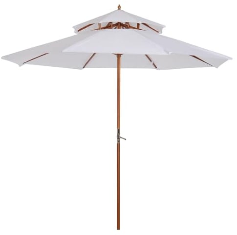 Outsunny 2.7 m Garden Parasol Umbrella, Double Tier Garden Umbrellas Outdoor Sun Umbrella Sunshade Bamboo Ribs, White