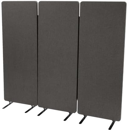 Raumtrenner 183 x 168 cm, Mobile Akustik Trennwand PET 3 Paneele Reißverschlussverbindung Raumteiler für Wohnzimmer Büro Restaurant (Dunkelgrau)