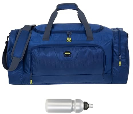 Sporttasche Damen Herren Trainer XL 69 cm 55 L Nassfach Reisetasche Schuhfach Sport Fitness Sauna Gym Bag Tasche sehr groß 1244 + Trinkflasche (Dark Marine Blue (blau))